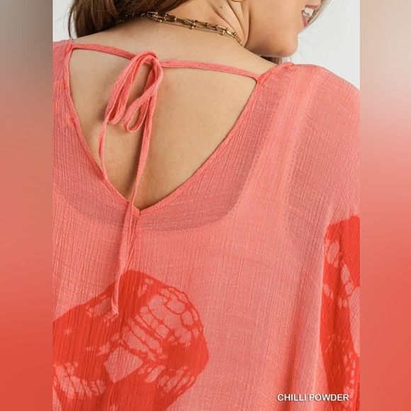 Nwt Umgee Circle Tie Dye Red Open Kimono String Tie Ruffle Hem, XL-1X - Picture 4 of 5